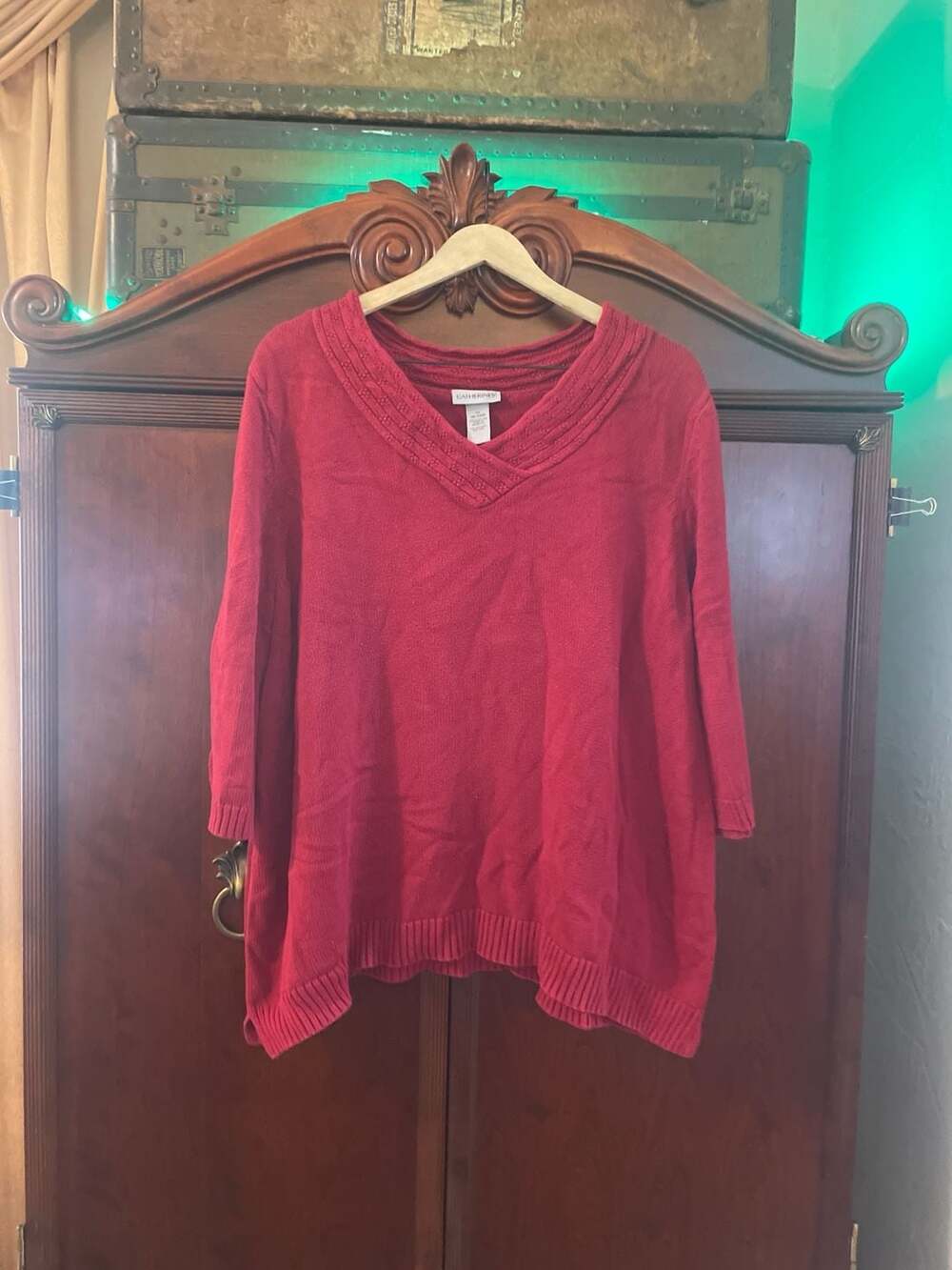 Catherines Red V-Neck 100% Cotton Knit Sweater Size 1X 18/20W